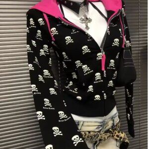 Y2k Gothic Punk Skeleton Print hooded sweatshirt